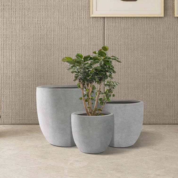 Natural Concrete Round Planters Set of 3 with Drainage Holes