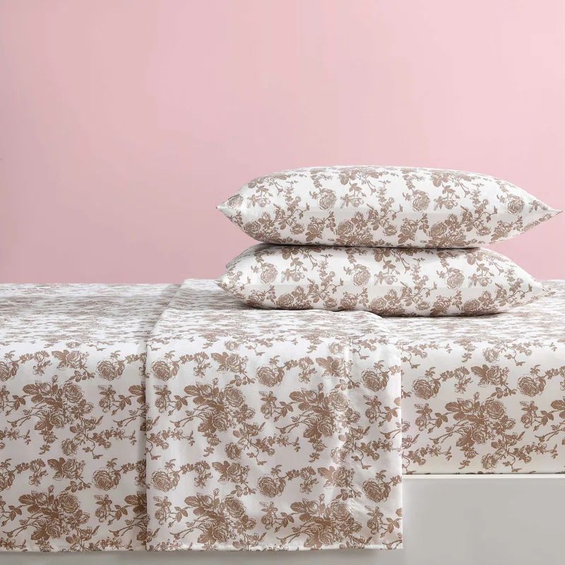 Garden Toile Brown Floral Twin Microfiber Sheet Set