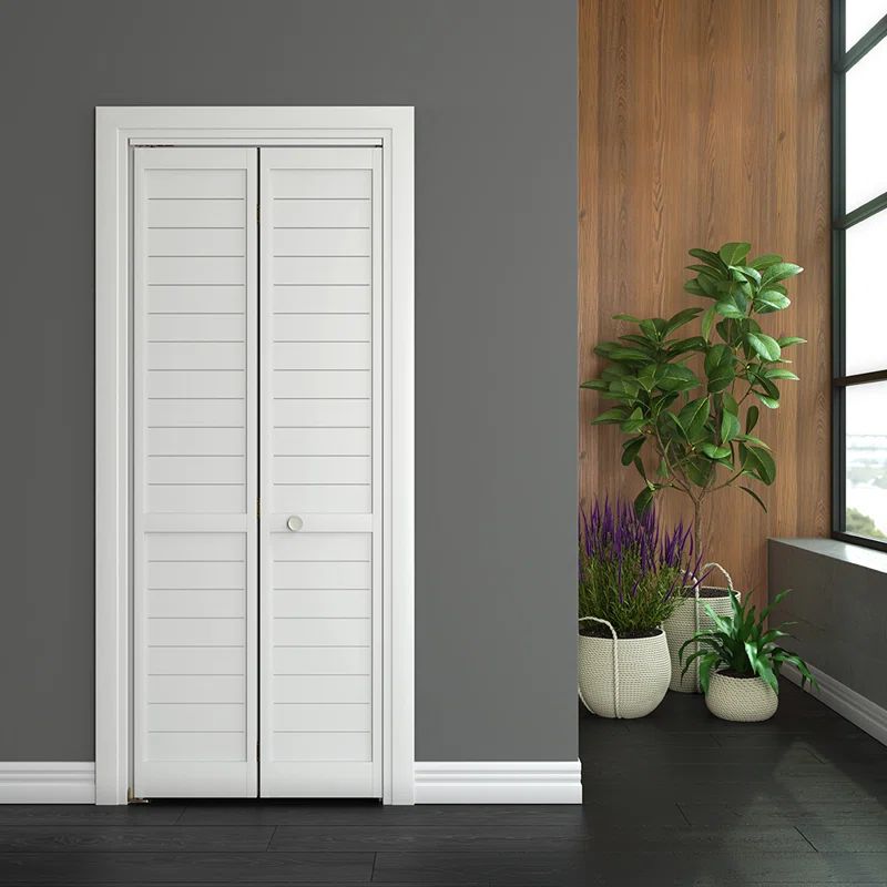 White Painted Pine Wood Smooth Bi-Fold Closet Door