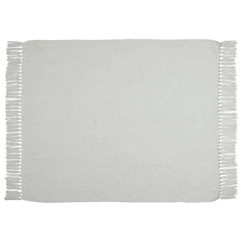 Cream Knotted Fringe Woven Polyester Throw Blanket