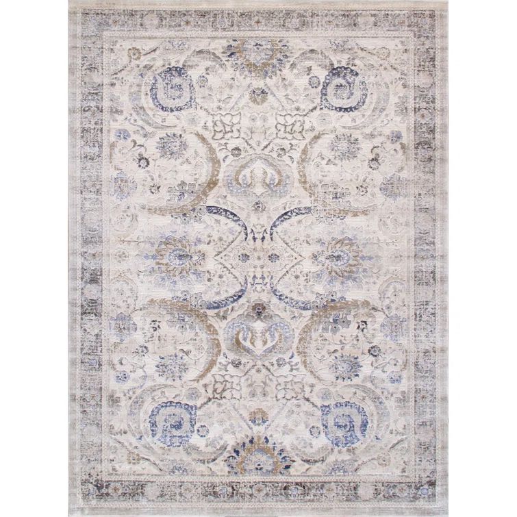 Ivory & Beige Synthetic 9' x 12' Easy Care Area Rug