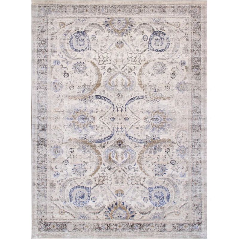 Ivory and Beige 8' x 10' Stain-Resistant Synthetic Area Rug