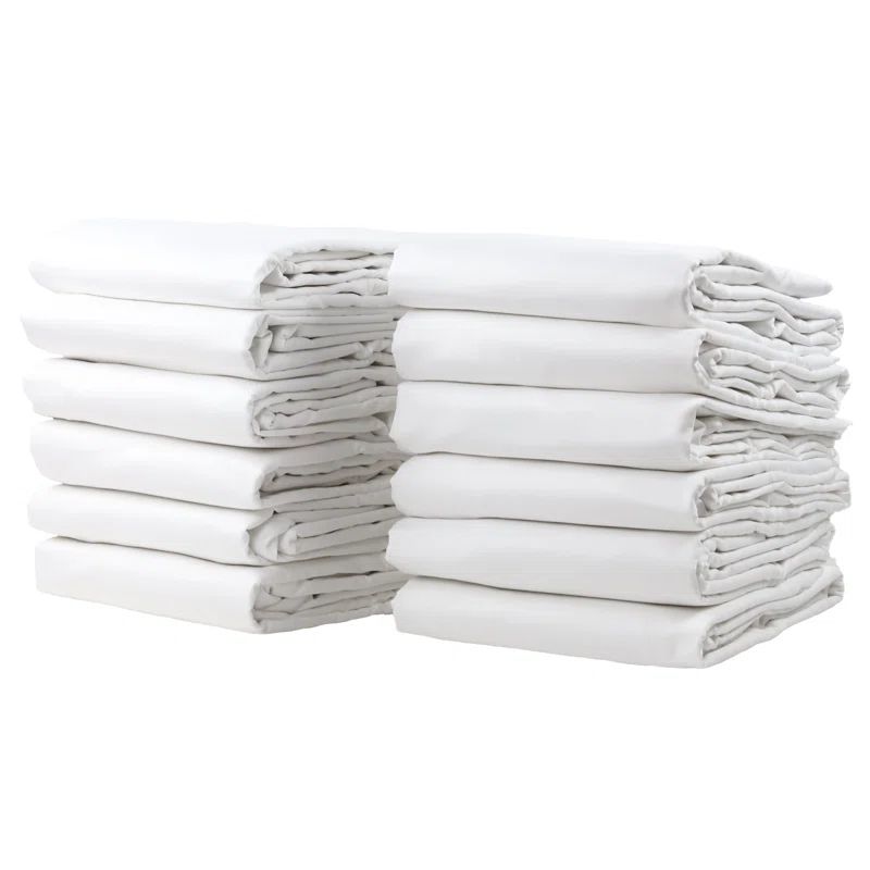 Dependability White Cotton Blend Percale Queen Fitted Sheets, Pack of 12