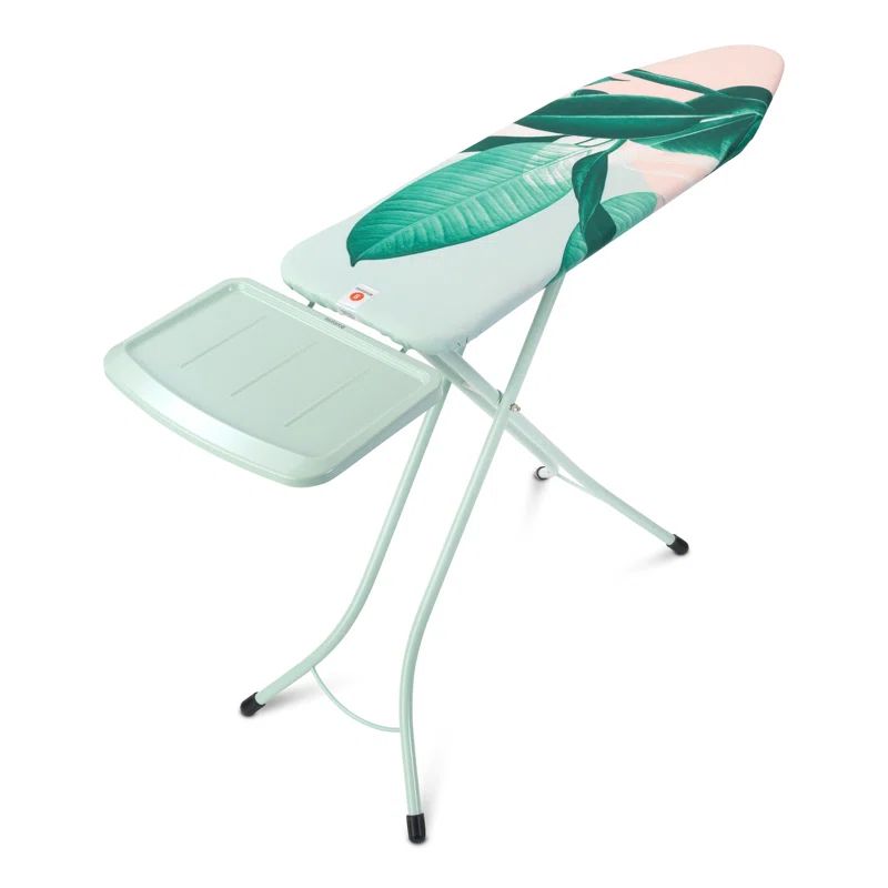 Mint Green Freestanding Ironing Board with Tropical Leaves Cover