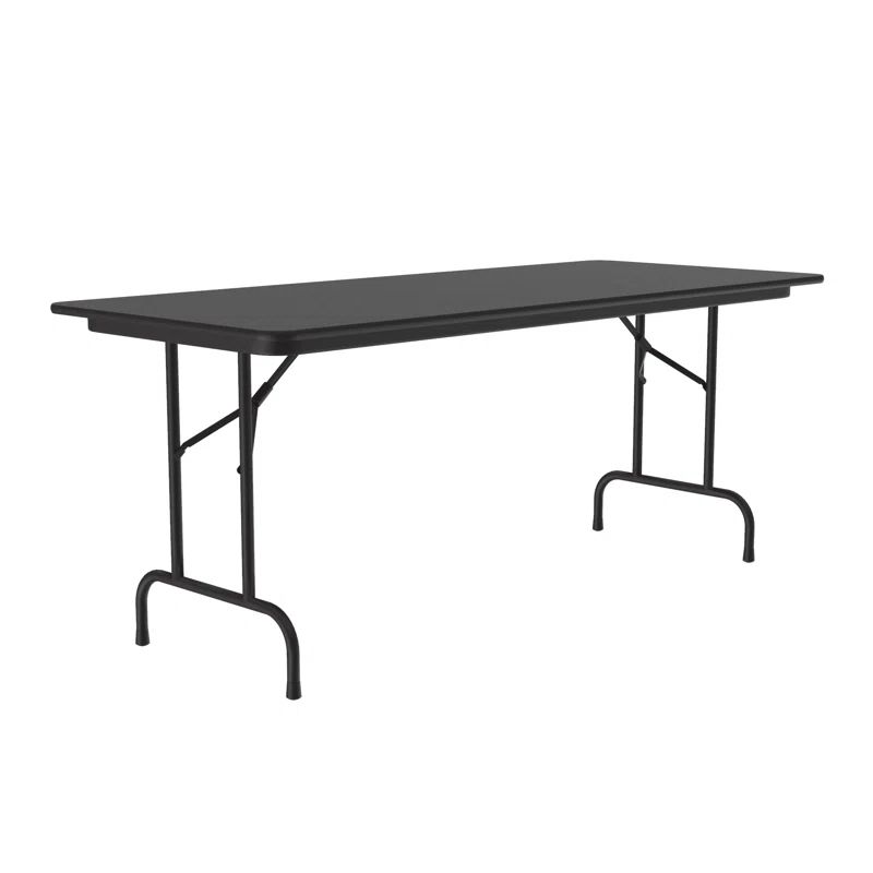 Sleek Black Granite 60" Rectangular Folding Table with Steel Frame