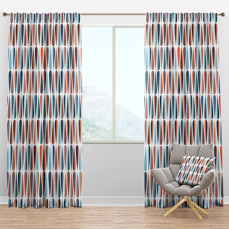 Blue and Orange Geometric Pattern Blackout Curtain Panel