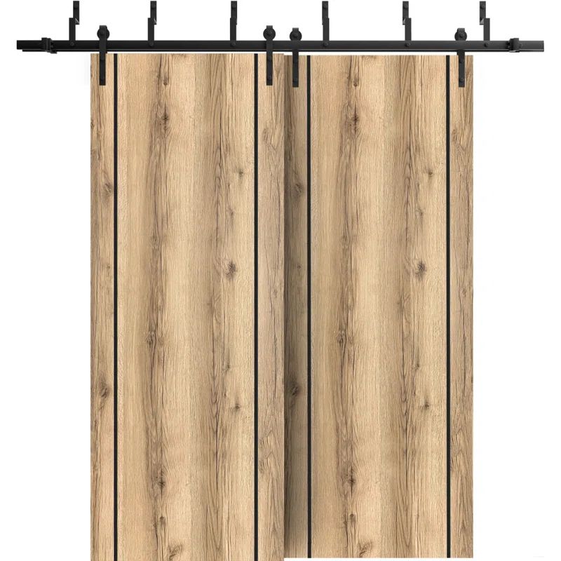 Modern Oak Sliding Barn Door with Frosted Glass Panels