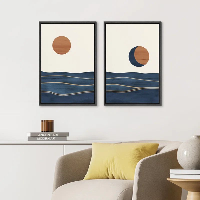 Sun and Moon Abstract Landscape Framed Canvas Art Set