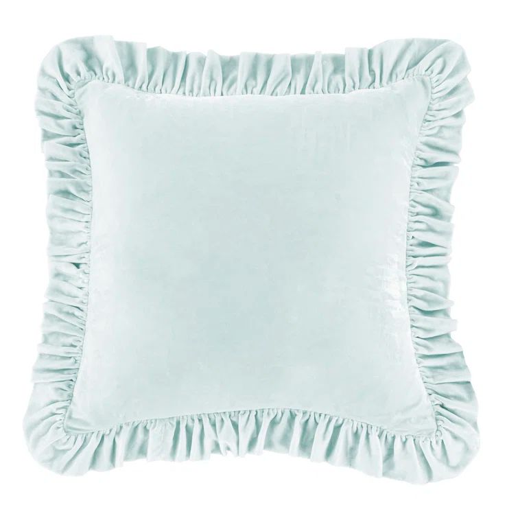Icy Blue Faux Silk Velvet Ruffled Euro Sham