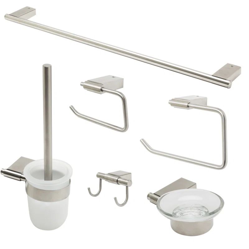 Brushed Nickel 6-Piece Bathroom Accessory Set with Glass Dish