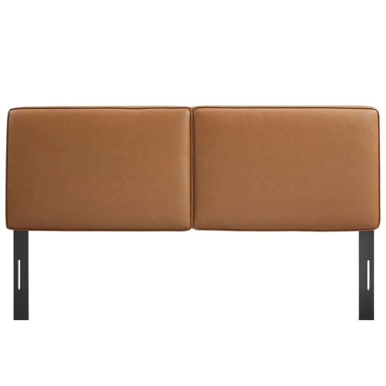 Tan Vegan Leather Upholstered Queen Headboard with Solid Wood Legs