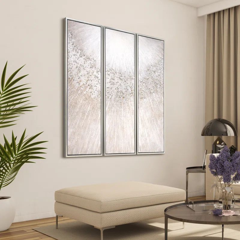 Silver and Gold Glitter Hand-Painted Abstract Canvas Triptych