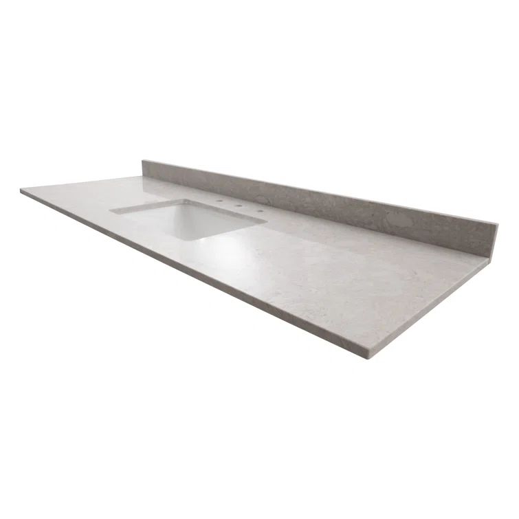 Rolling Cloud 61-in White Engineered Marble Vanity Top with Rectangular Sink