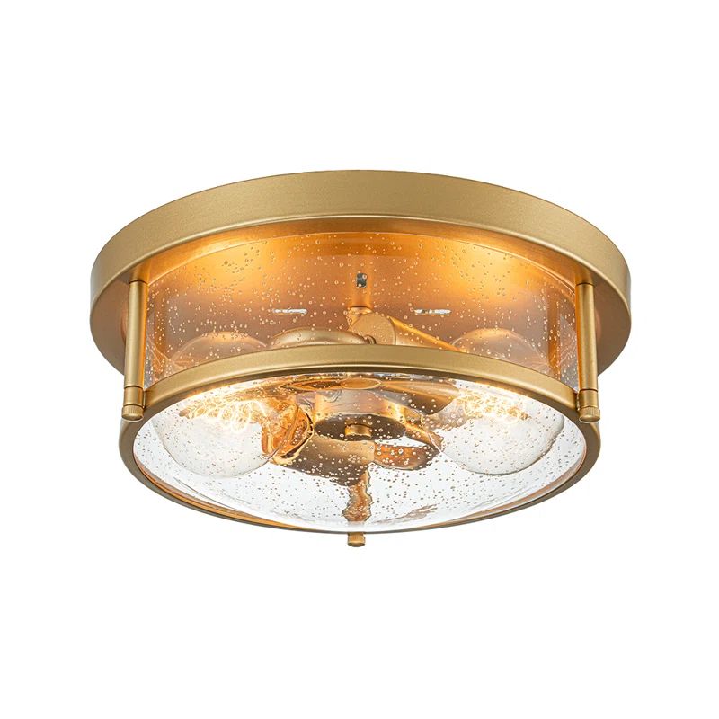 Gold and Clear Glass Drum Flush Mount Ceiling Light