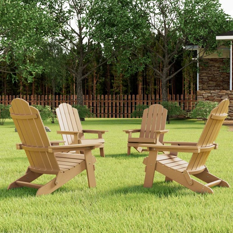 Teak Brown Plastic Folding Adirondack Armchair Set of 4