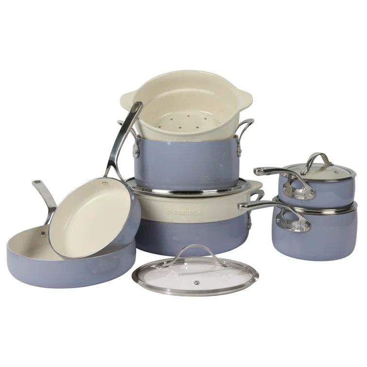 Periwinkle Blue 12-Piece Non-Stick Aluminum Cookware Set with Ceramic Inserts
