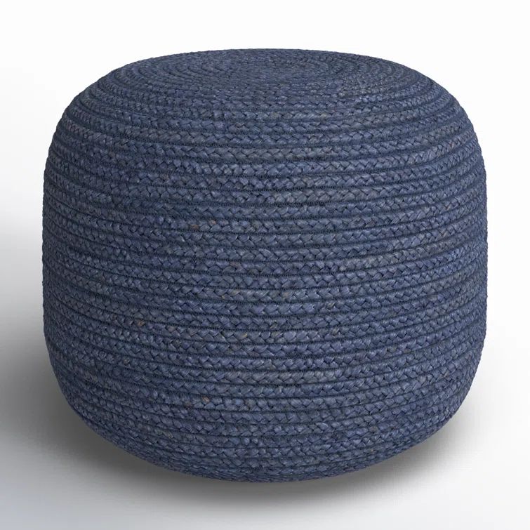 Surya Tropics Dark Blue Woven Jute Round Pouf Ottoman
