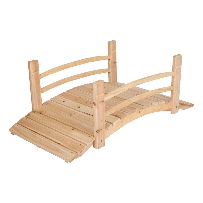 Natural Cedar Wood 4-Foot Garden Bridge with Handle Rails