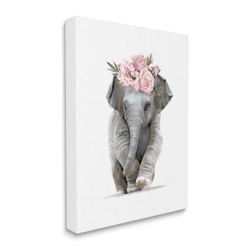 Adorable Baby Elephant with Floral Crown Canvas Wall Art, 16 x 20