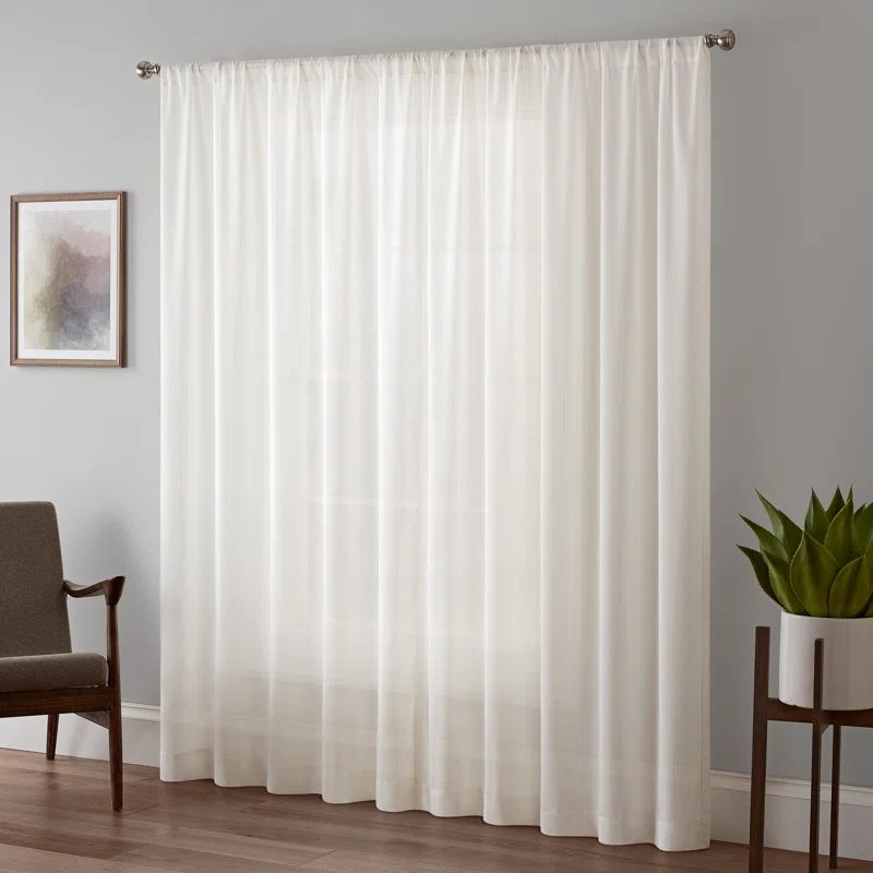 White Sheer Polyester Rod Pocket Light Filtering Curtain Panel