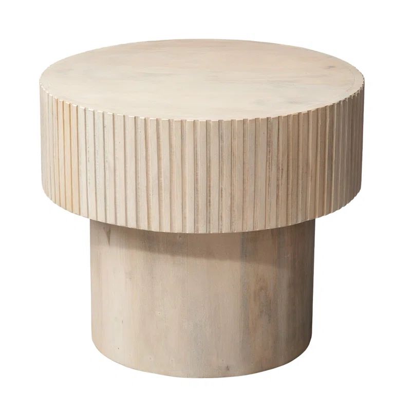 Round White Textured Mango Wood End Table