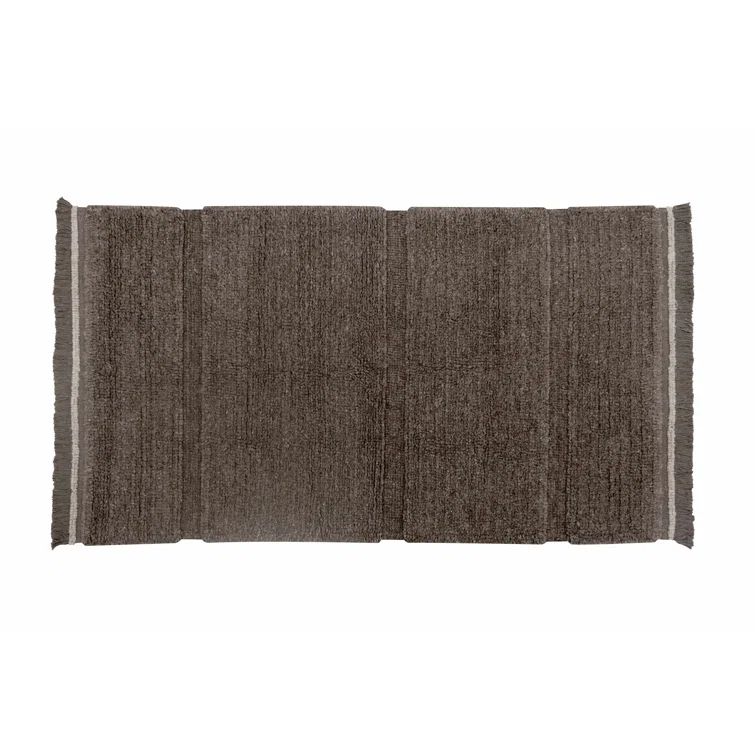 Sheep Brown Hand-Tufted Wool Stripe Rug with Fringe