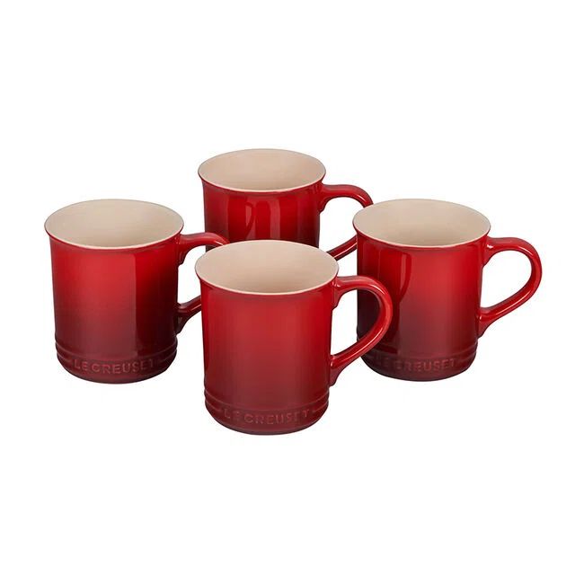 Cerise Red Ceramic Microwave Safe Mug Set, 14 oz, 4-Piece