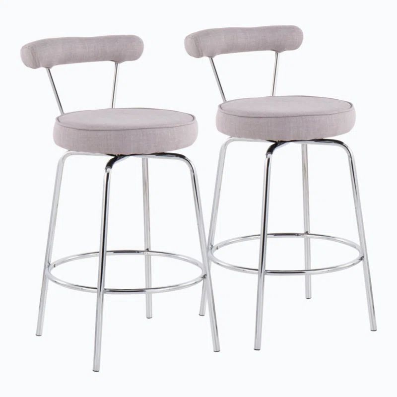 Contemporary Chrome 20" Swivel Counter Stool in Light Grey