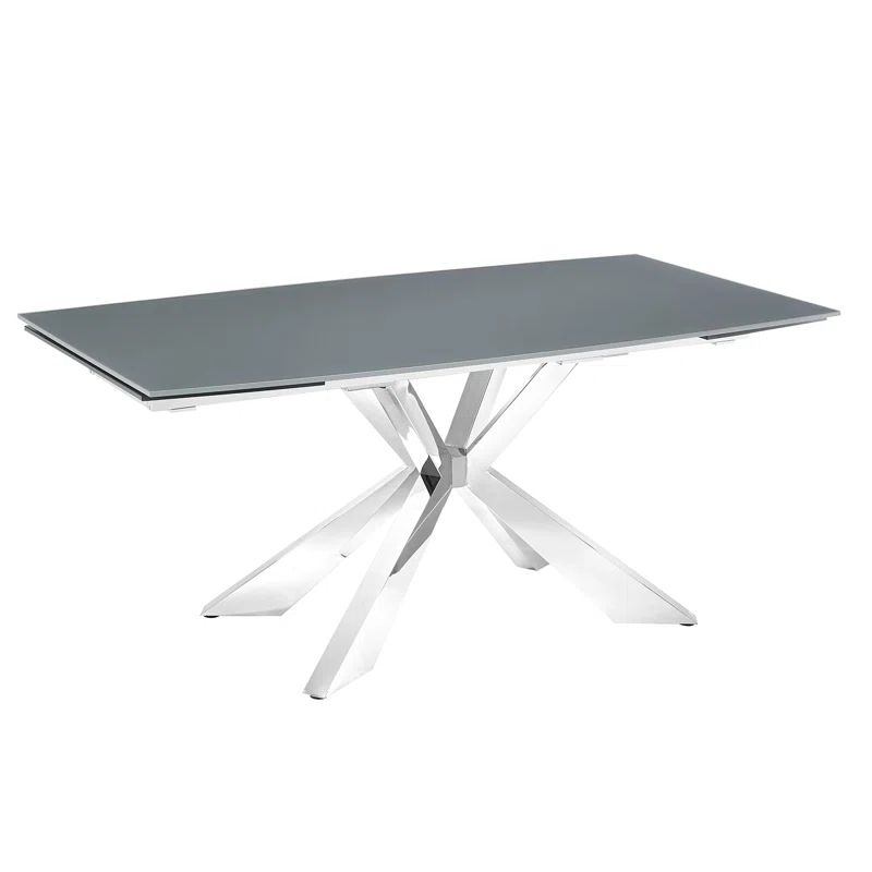 Icon Extendable Silver Glass Dining Table with Stainless Steel Base