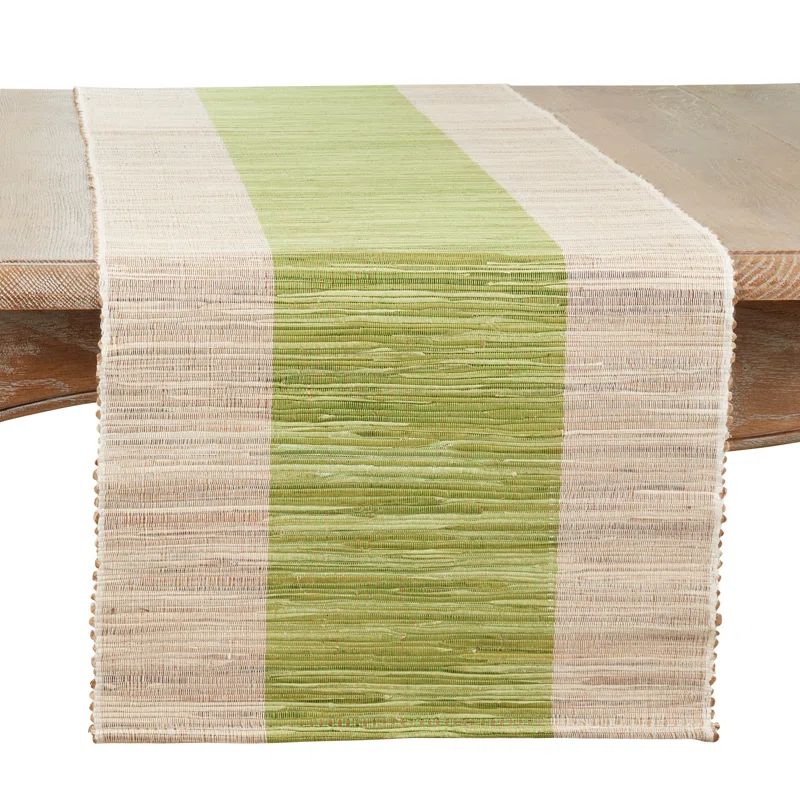 Green and Natural Shimmering Banded Polyester Table Runner