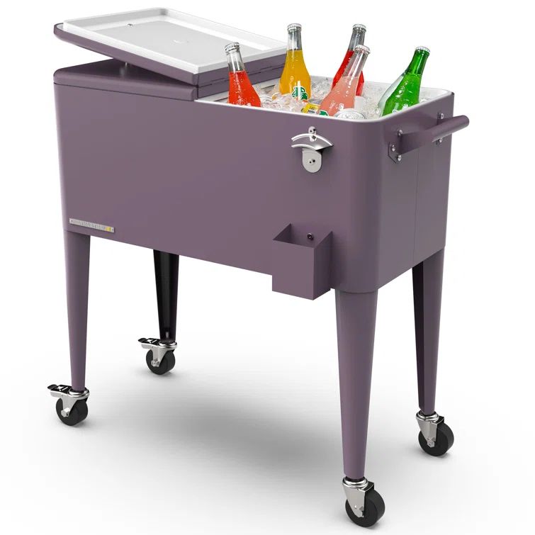 Pink Powder Coated Steel Rolling Patio Cooler with Insulated Basin