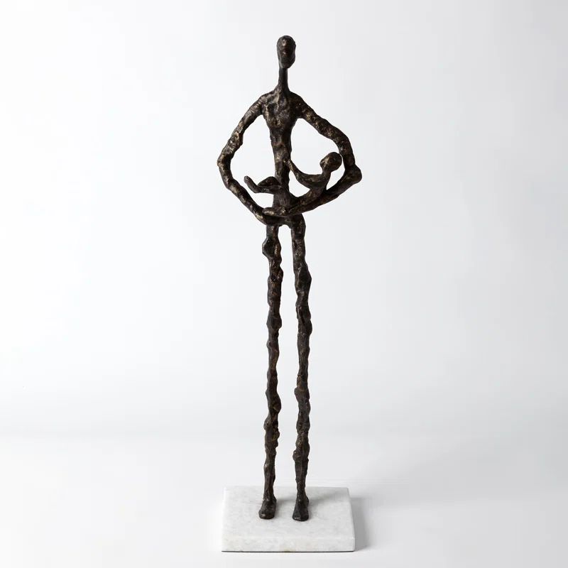 Black Iron Standing Mother and Child Sculpture