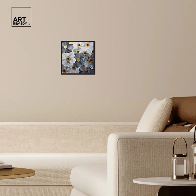 Gold Framed Floral Canvas Print, 13" x 13"