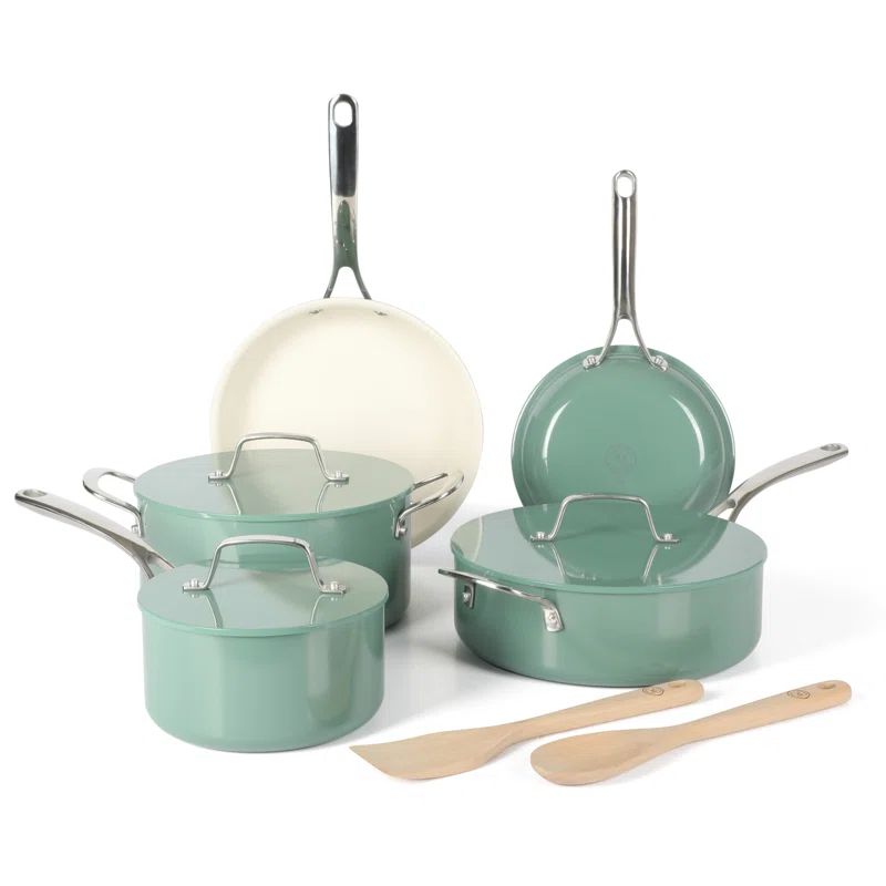 Teal 10-Piece Nonstick Aluminum Cookware Set with Enamel Finish