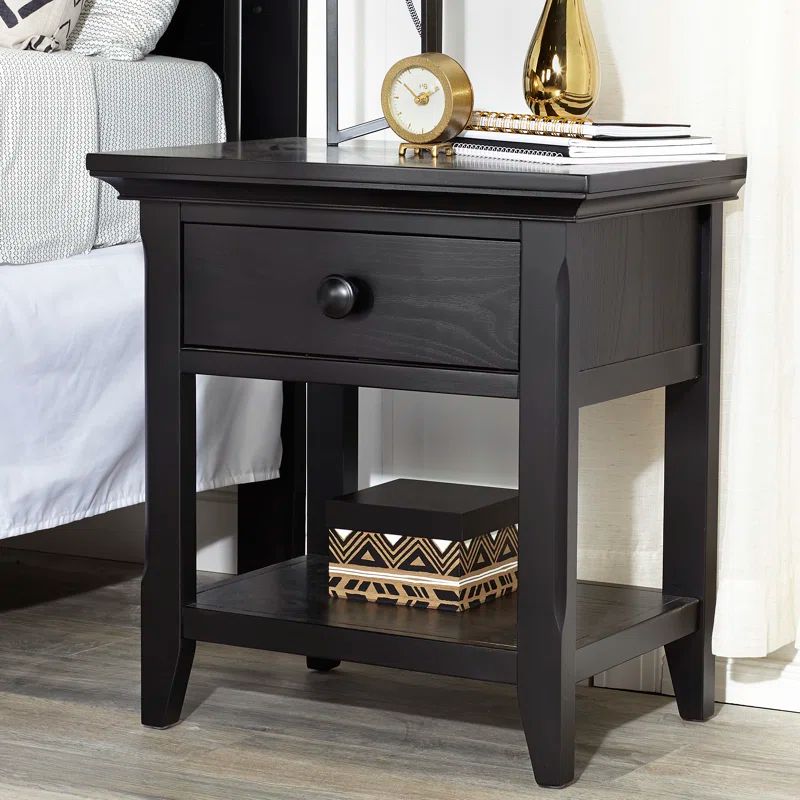 Forever Black Kiln-Dried Hardwood 1 Drawer Nightstand