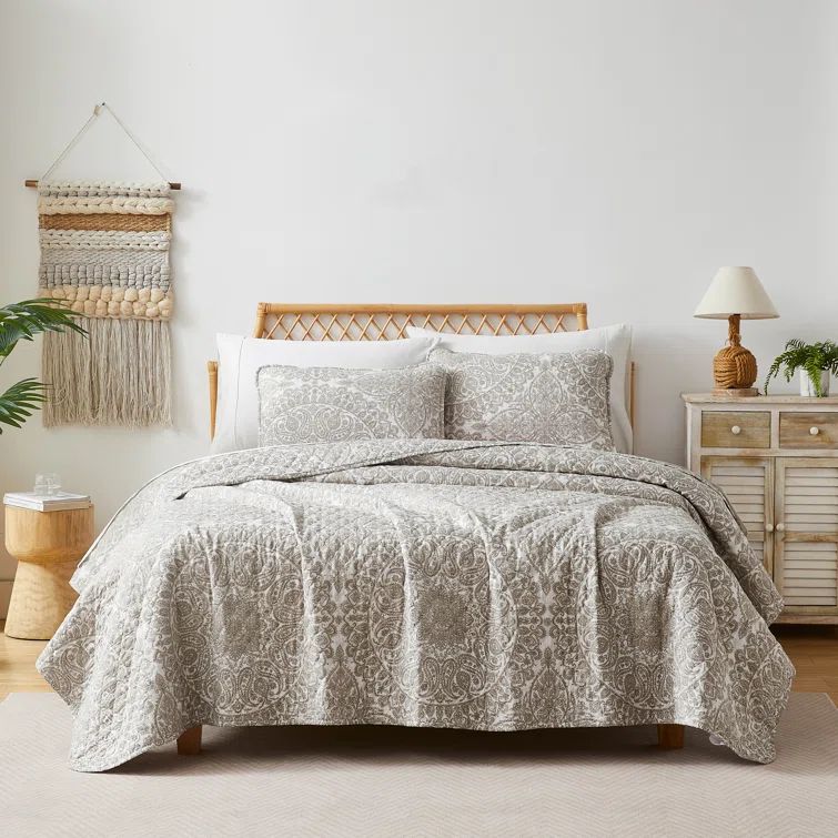 Ashanti Bone Full Microfiber Quilt Set with Matching Shams
