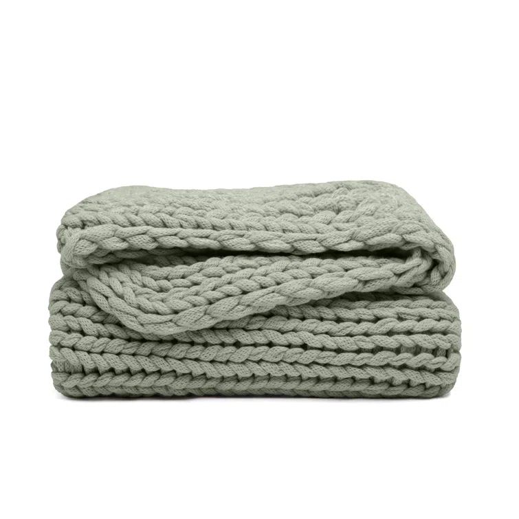 Green Chunky Knit Acrylic Throw Blanket, 47" x 59"