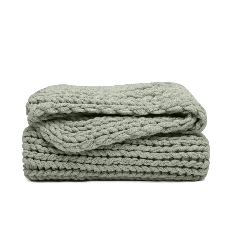 Green Chunky Knit Acrylic Throw Blanket, 47" x 59"