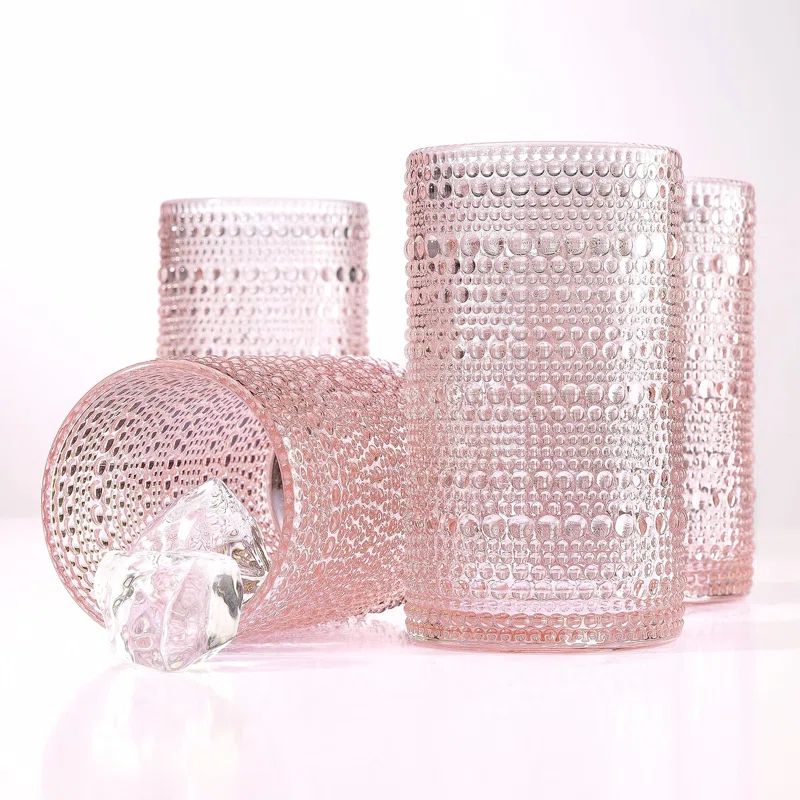 Blush Pink Textured Glass Highball Set of Four