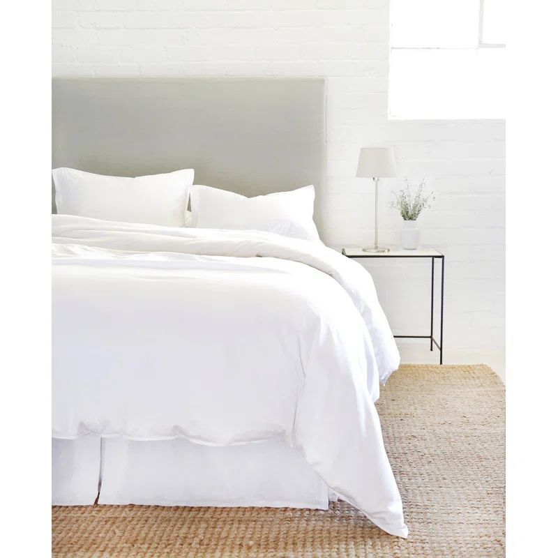 White Cotton Sateen Queen Duvet Cover Set with Shams
