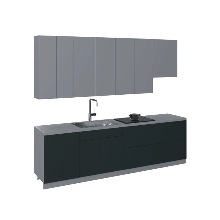 Modern Black and Gray Acrylic Kitchen Cabinet Set