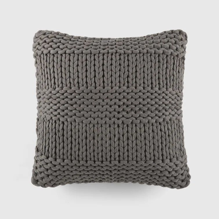 Gray Chunky Knit Acrylic Square Throw Pillow Set