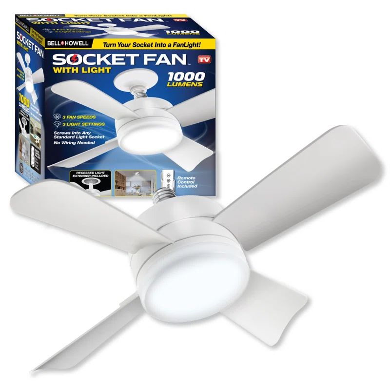 White Matte Socket Fanlight with LED and Remote Control