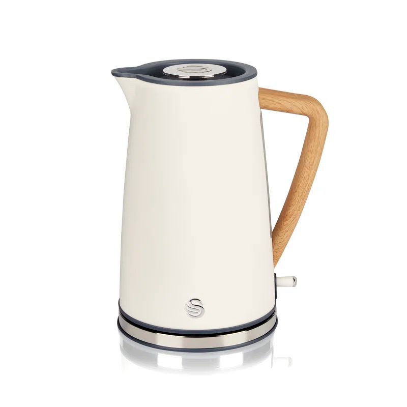 Nordic White 1.7L Cordless Electric Kettle with Wood-Effect Accents