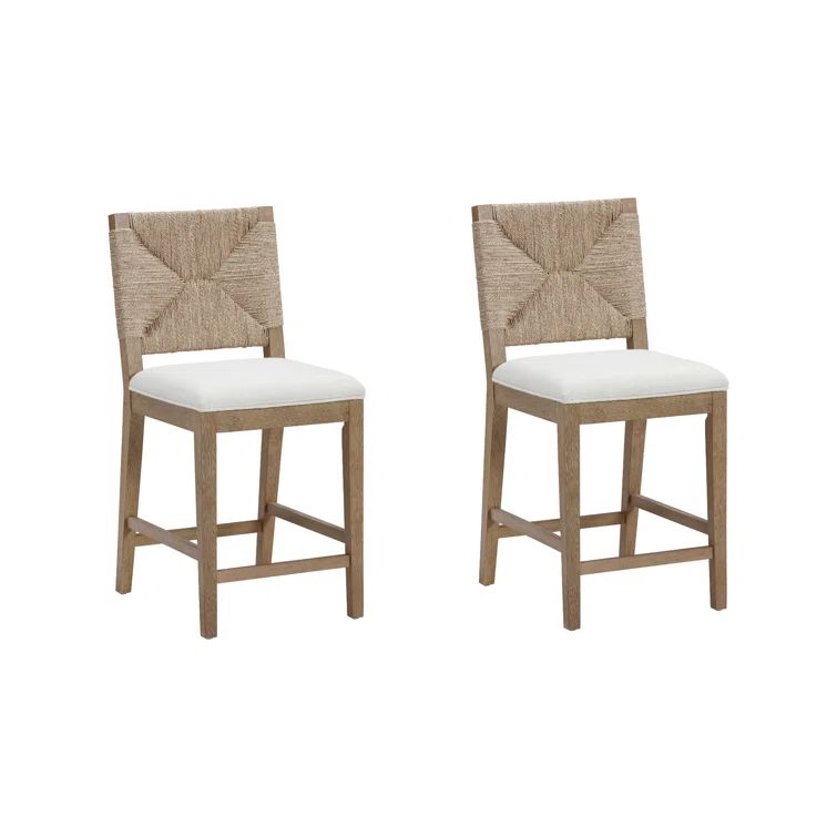 Beacon Bohemian Seagrass and Boucle Counter Height Bar Stools, Set of 2