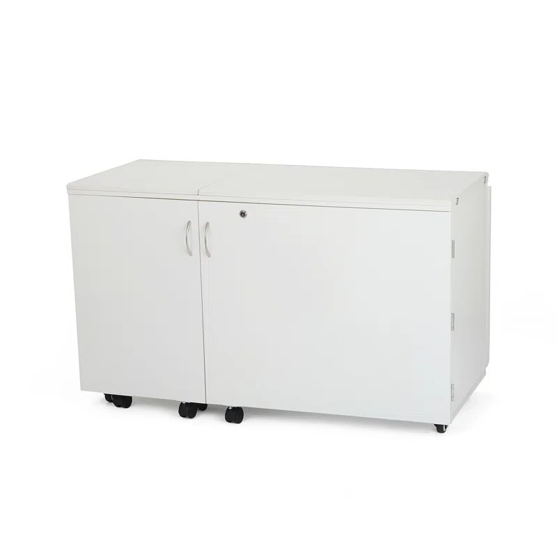 White Ash Hydraulic Lift Sewing Cabinet with Rolling Caddy