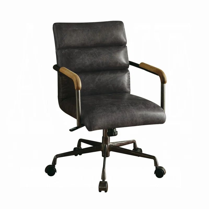 Antique Slate Executive Swivel Chair in Top Grain Leather and Wood
