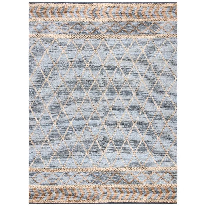 Blue and Natural Flat Woven Reversible Cotton 8' x 10' Rug
