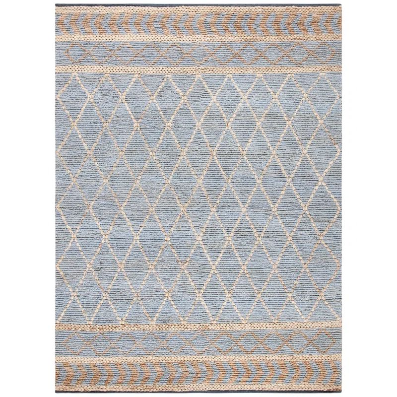 Handwoven Blue and Natural Cotton Rectangular Area Rug
