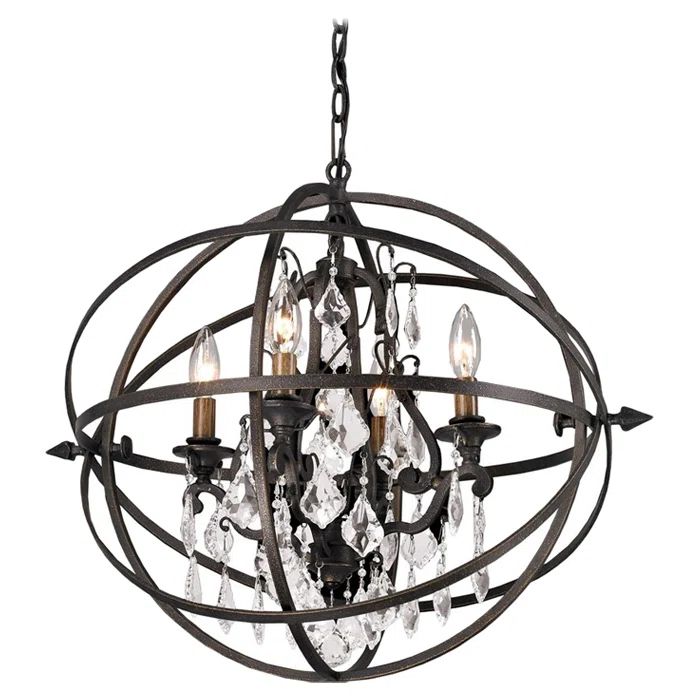 Mini Bronze Cage Chandelier with Vintage Elegance - 4 Light